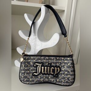 JUICY COUTURE Baguette Poker Face Shoulder bag Purse Black Gold Heart And Logo